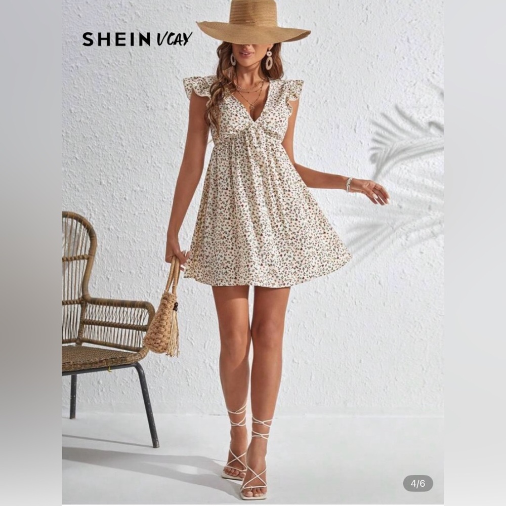 SHEIN Cream Floral Mini Dress